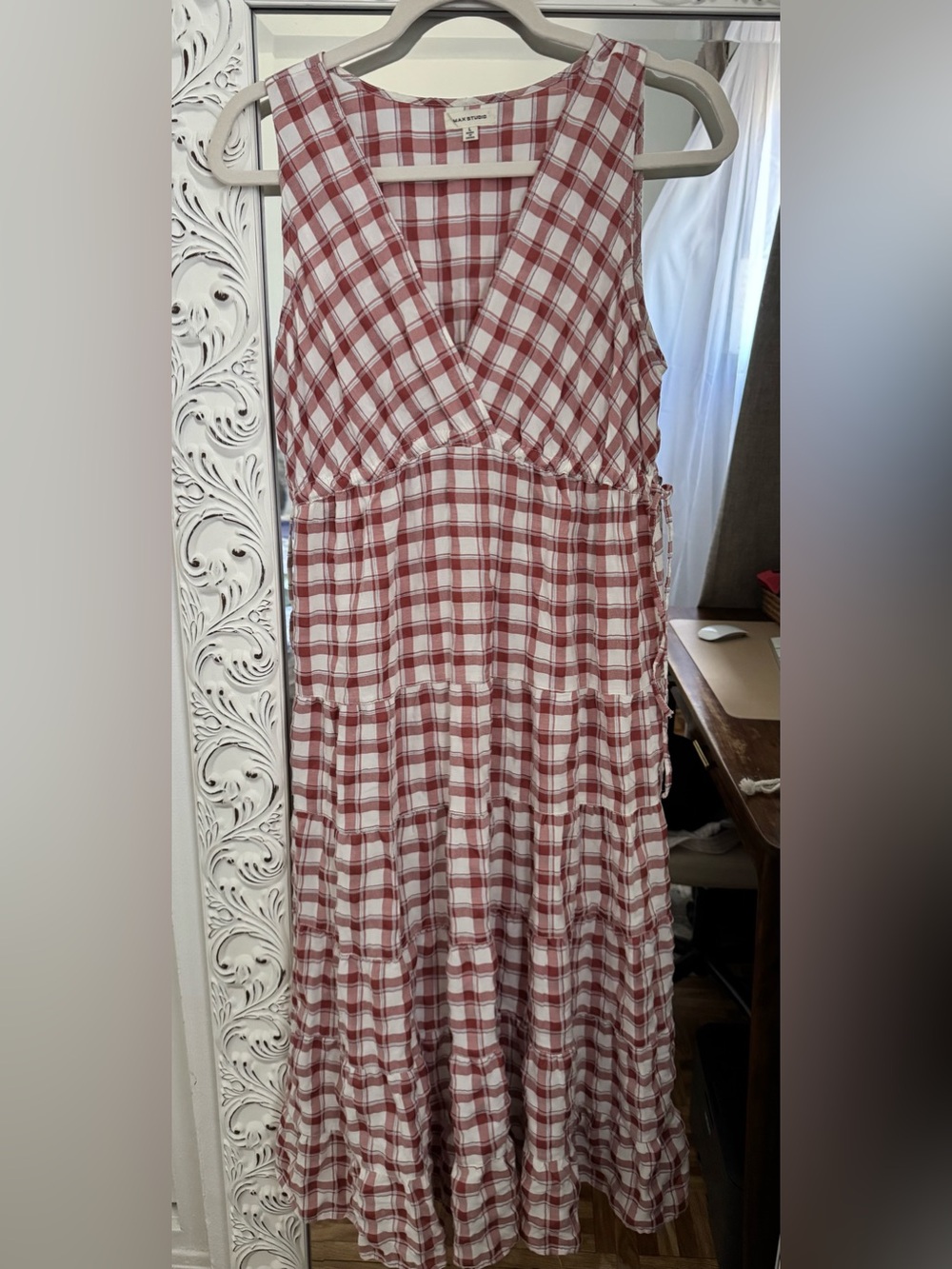 Old Navy Red and White Plaid Midi Dress - Adjustable waistband